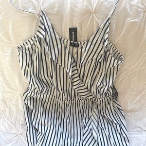 NWT! Never worn, white spaghetti strap dress with blue vertical stripes.